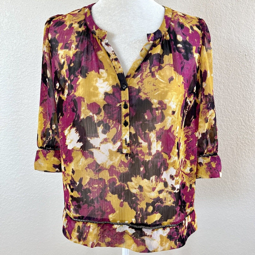 Anthropologie Staring at Stars Size X-Small Red Yellow Peasant Sheer Blouse Top
